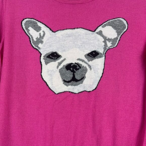 Gap Sweater Women's Small‎ Pink Frenchie Bulldog Merino Wool Blend Cozy Preppy - Picture 2 of 7